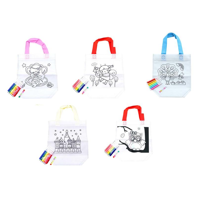5 pezzi fai da te Graffiti Bag Coloring Tote Bag per ragazzo ragazza regalo artigianato fai da te