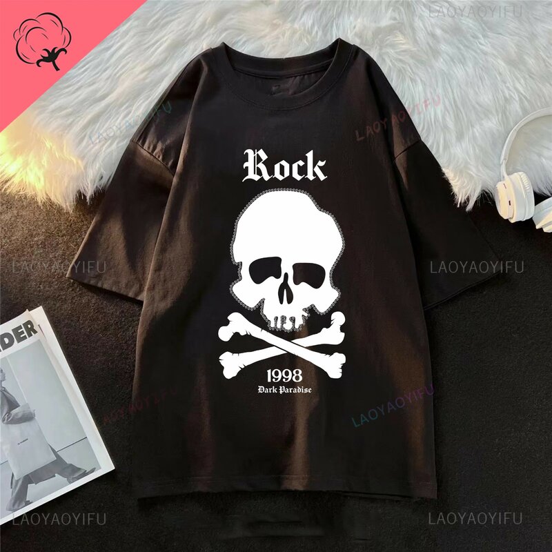 Fun skull everyday street wear fashion casual cotton printed T-shirt men's and women's short-sleeved crewneck clothing