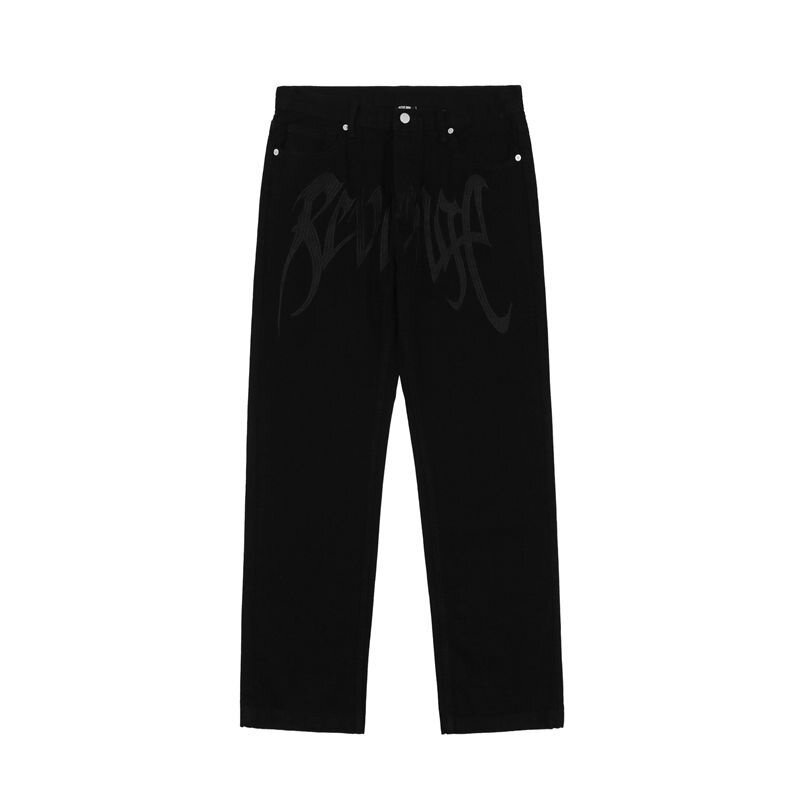 Y2k moda masculina coreana preto streetwear bordado baixa ascensão calças de brim casuais em linha reta hip hop calças jeans roupas masculinas