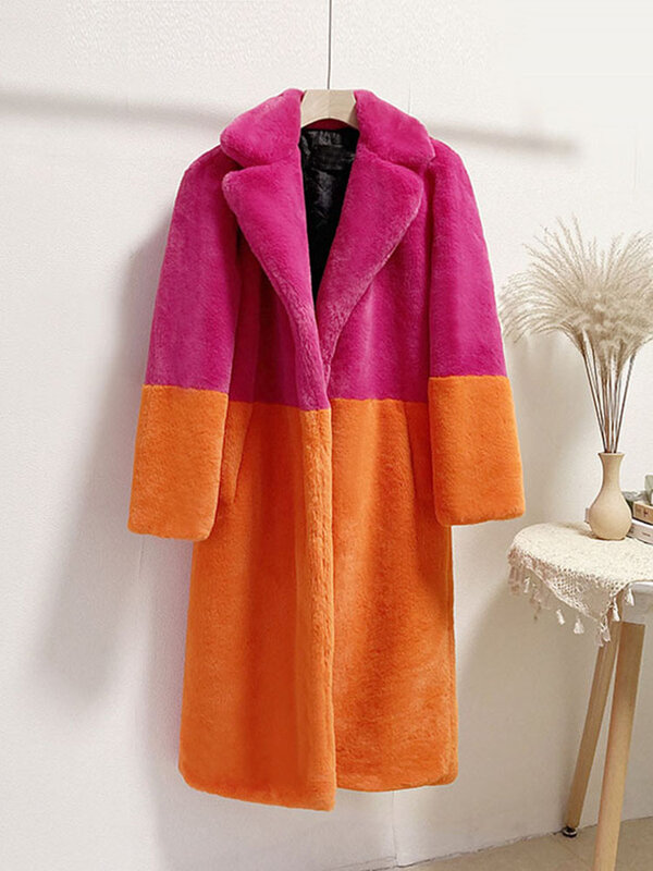 Zadorin-女性用のウサギの毛皮のコート,厚くて暖かい色のジャケット,特大のぬいぐるみコート