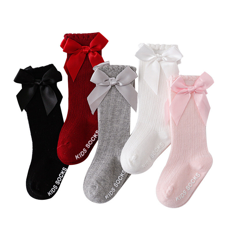 Knee High Big Bow Princess Socks para bebé, algodão, criança, crianças, criança, crianças, chão, acessórios de Natal, menina, recém-nascido