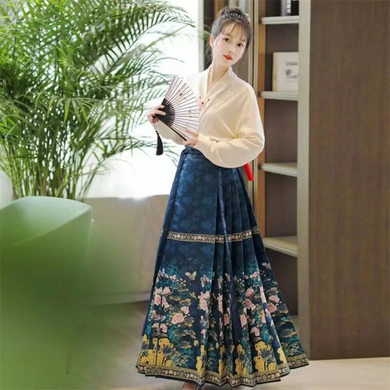 オリジナルの中国の馬のフェイススカート,伝統的な毎日の服,改善された漢服のアンティークスタイルのスカート