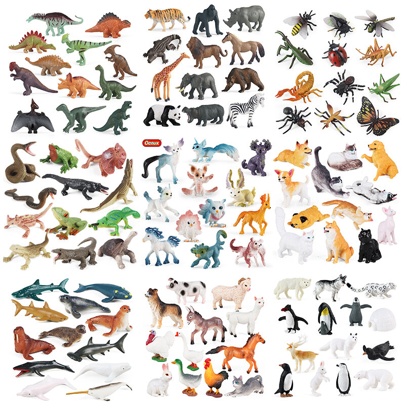 Oenux-figuras de acción Montessori para niños, juguetes educativos en miniatura, León, tiburón, caballo, dinosaurio, animales, regalo