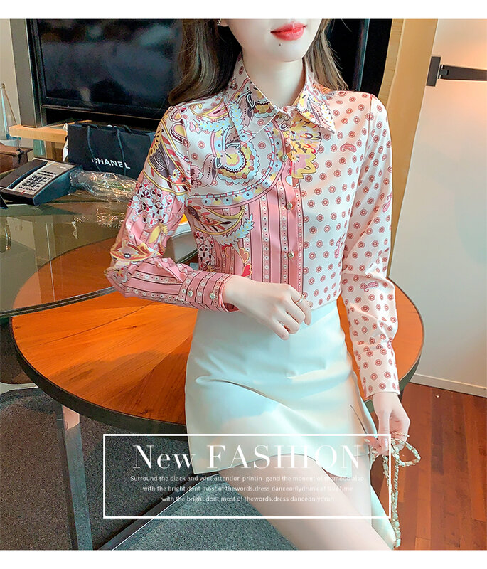 FANIECES 한국국후후후옷 옷 свободные рубашки и блузы шикарные элегантные розовые летние рубашки с принтом для женщин корейский стиль офисные женские рубашки-поло с вырезом