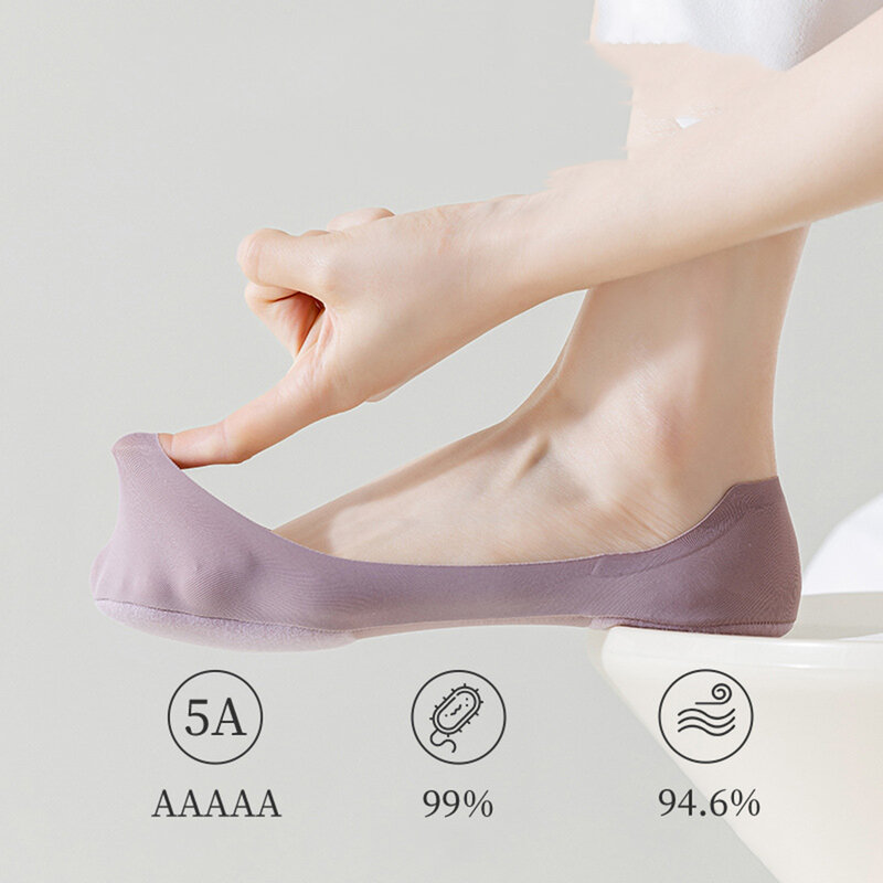 Anti-slip Invisible No Show Socks Summer Ultra-thin Breathable Sock Slippers Solid Color Ice Silk Low Cut Boat Socks For Women