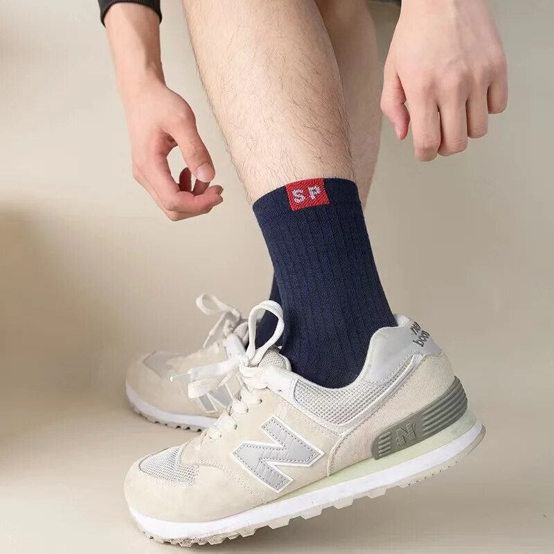 5 Pairs Premium Thickened Business Seasonal Versatile Stylish Mid-calf Socks for Men Anti-odor Mid-calf Athletic Socks
