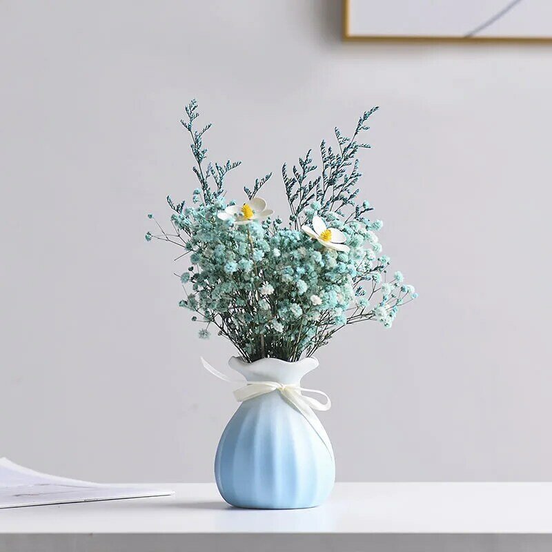 Florero de cerámica para decoración de sala de estar, ramo de flores secas de alto grado y alto valor de Color, armario de TV, dormitorio y habitación
