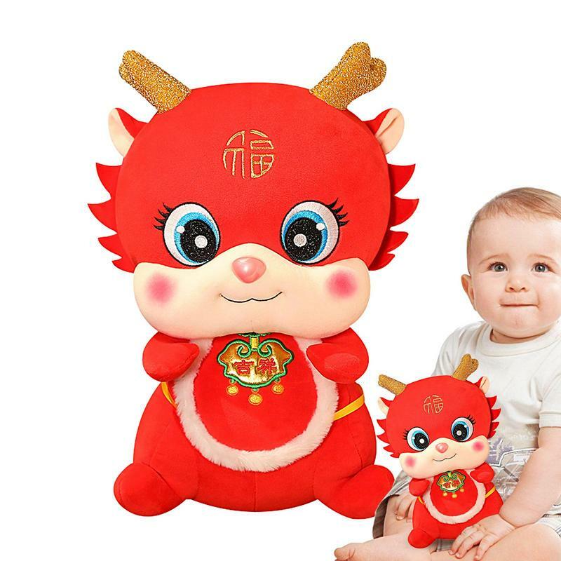 Masker Naga mewah tradisional Cina boneka naga mewah pendek katun PP mainan zodiak ramah kulit untuk ruang tamu
