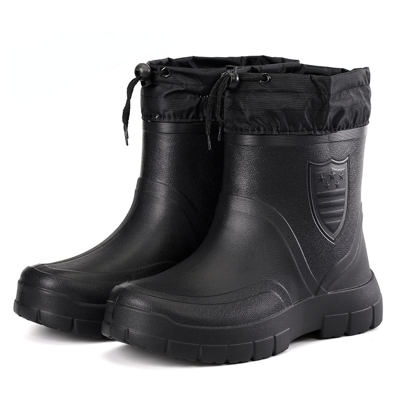 2023 inverno à prova de vento botas de chuva de algodão homens luz quente tornozelo rainboots moda preto deslizamento em sapatos de chuva homens bota de trabalho à prova dwaterproof água