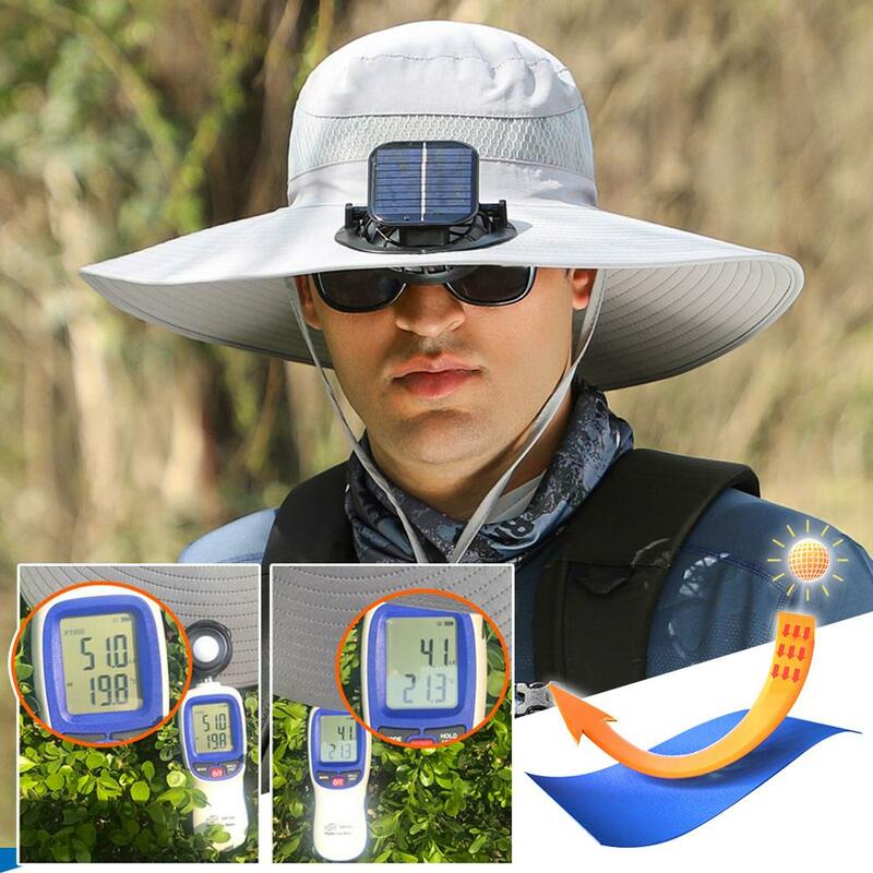 남성용 넓은 챙 선풍기 모자, 야외 태양 에너지 풍력 발전, USB 충전 하이킹 모자, 낚시 모자, 워킹 모자, 여름 모자