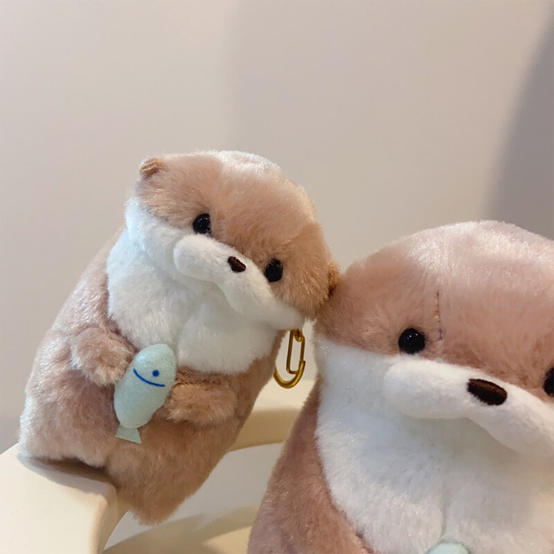 Cute Otters Holding Fish Plush Keyrings Lightweight Hanging Pendant Props For School Bag Key Wallet