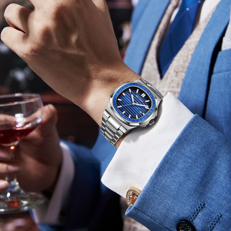 AOCASDIY jam tangan bisnis pria, arloji Quartz kotak Stainless Steel tanggal bercahaya tahan air untuk lelaki 2023
