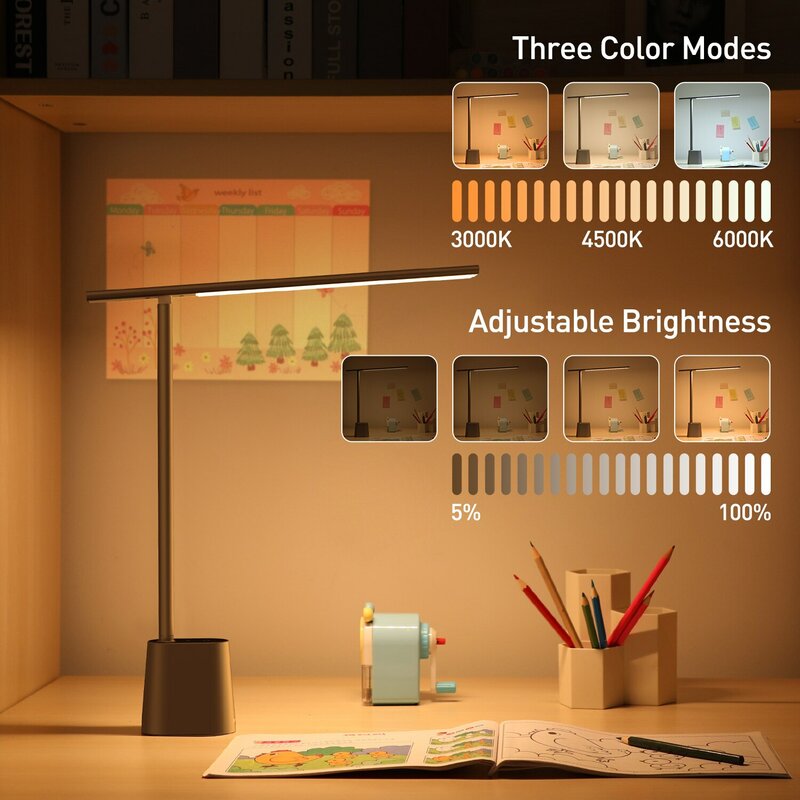 Baseus lampu meja LED, lampu meja LED dapat dilipat lampu belajar dapat diredupkan lampu samping tempat tidur untuk membaca kontrol pintar kecerahan pelindung mata