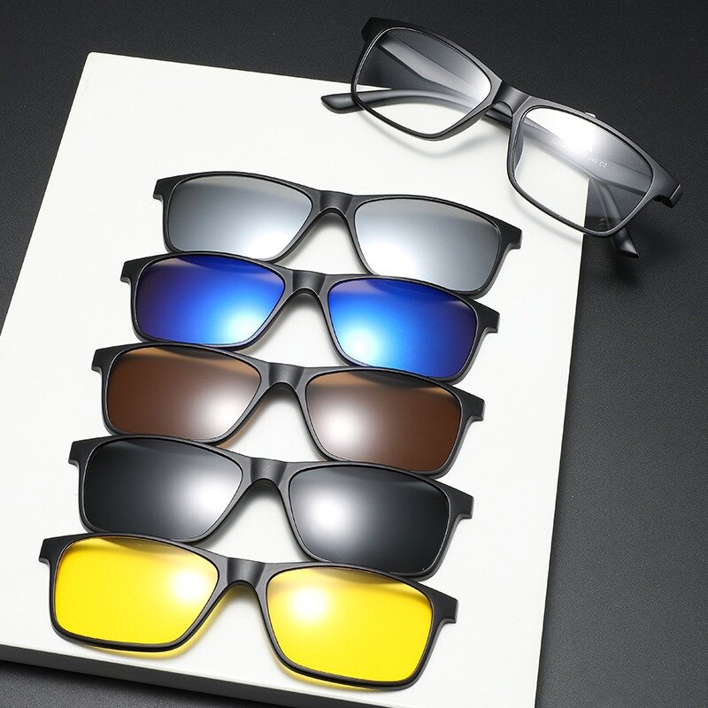 Eyeglasses Frame Men Women With 5 PCS Clip On Polarized Sunglasses Spectacle Magnetic Glasses Male UV400 Eyeglasses 2266