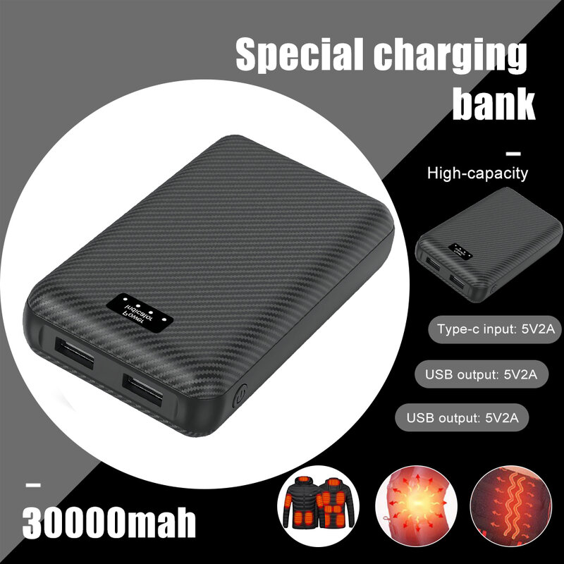 30000mAh Power Bank 5V 3A Portable Charger External Battery Pack for Heating Vest Jacket Scarf Gloves Electric Heating Equipment