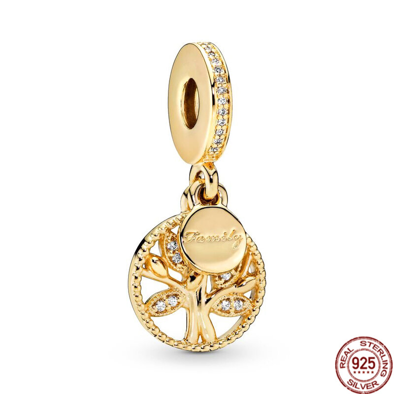 Colgante de plata de ley 925 para mujer, abalorio de serie chapado en oro brillante fino, compatible con pulsera Pandora Original, regalo de joyería artesanal