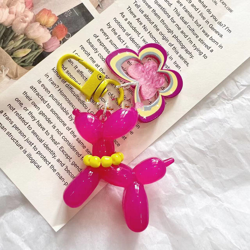 Kawaii balon anjing model gantungan kunci untuk anak perempuan manis gaya Ins balon anjing rantai kunci gesper tas aksesori liontin mainan baru
