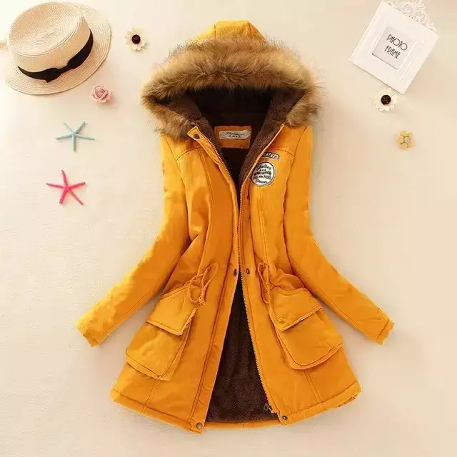 Women Parkas Hooded Long Sleeve Solid Color Coats Zipper Pockets High Street Outerwear Stand Collar Thick Warm Casual 2023