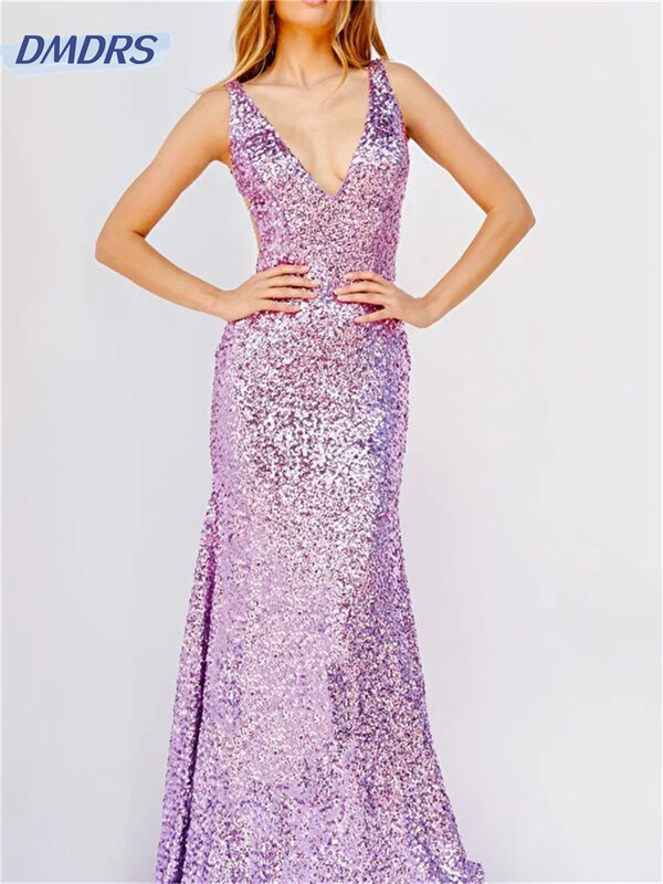 Sexy V-neck Gowns 2024 Luxurious Sequined Evening Dress Elegant Mermaid A-Line Floor-length Gown Vestidos De Novia