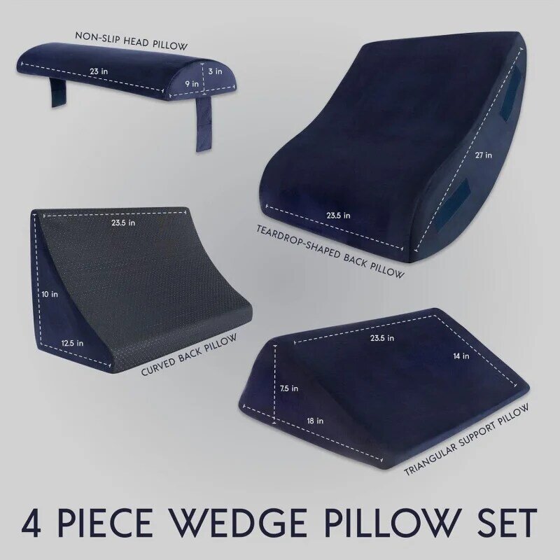 4 Pcs Orthopedic Bed Wedge Pillow Set – Post Surgery, Relaxing, Back & Adjustable Head Support Cushion – Triangle Memory Foa
