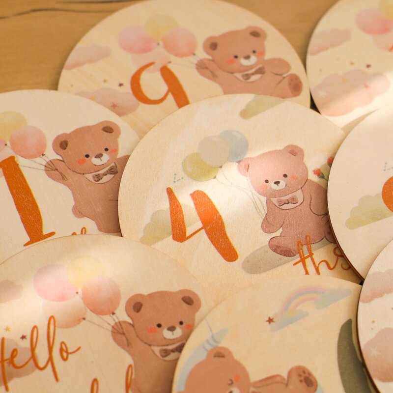 Cartes mensuelles en bois pour bébé, accessoire de photographie double face, disques d'annonce de croissance de grossesse, 8 pièces