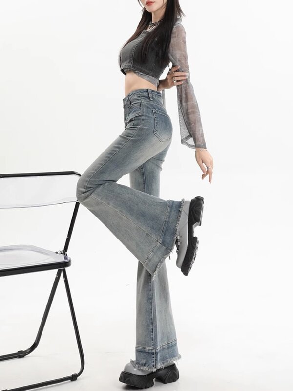 Jeans rasgados Y2K feminino, japonês, estilo anos 2000, Harajuku, calça jeans folgada coreana, calça vintage, roupas da moda, 2024