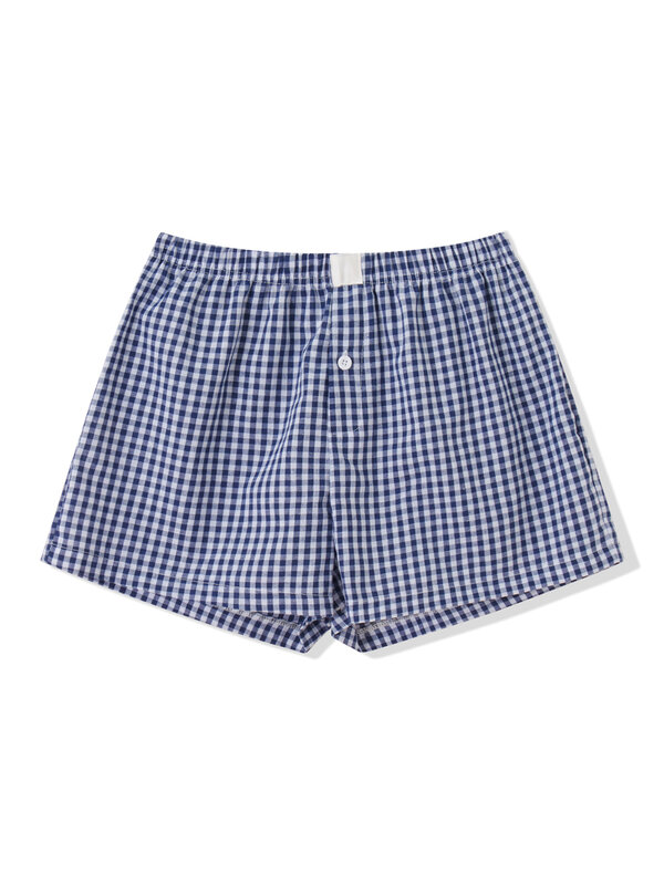 Frauen Pyjama Shorts Micro Boxershorts y2k süße Gingham Schlaf Lounge Shorts karierte Plaid Button pj Mini Shorts