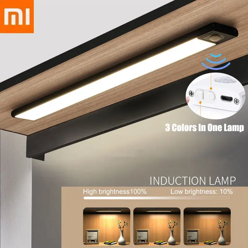 Xiaomi-luz nocturna Led con Sensor de movimiento, Detector de movimiento recargable por USB, luces de armario, lámpara 3 colores en uno, decoración de dormitorio y cocina