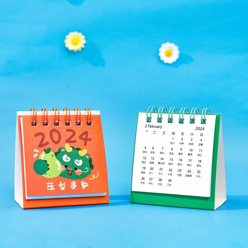 Mini Desktop Calendar com Cute Fruit Text, Cartoon Calendar, Agenda Organizer, Agenda Planner, Mesa, 2024