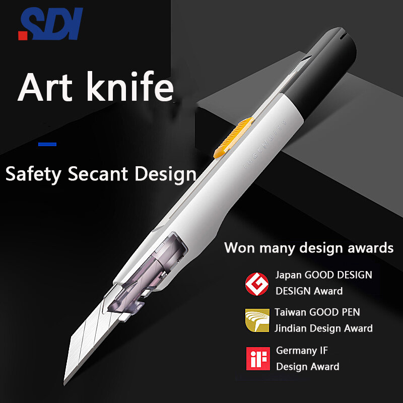 SDI-cuchillo de bolsillo para manualidades, herramienta antisacudida para desboxar, herramienta de utilidad con autobloqueo, hoja de 9mm y 30 grados, suministros de arte