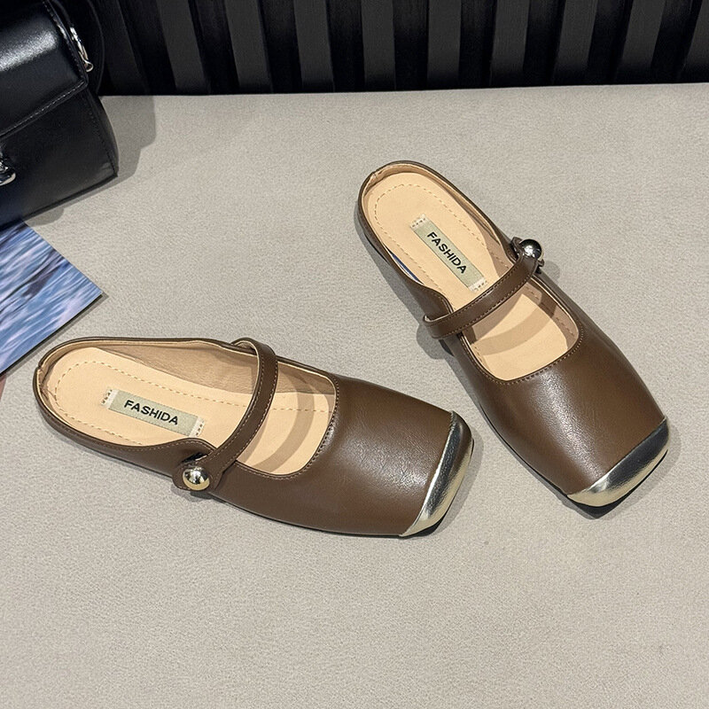 Letnie designerskie nowe wsuwane damskie buty Mary Jane francuskie półpak kwadratowe buty damskie śliczne sandały damskie