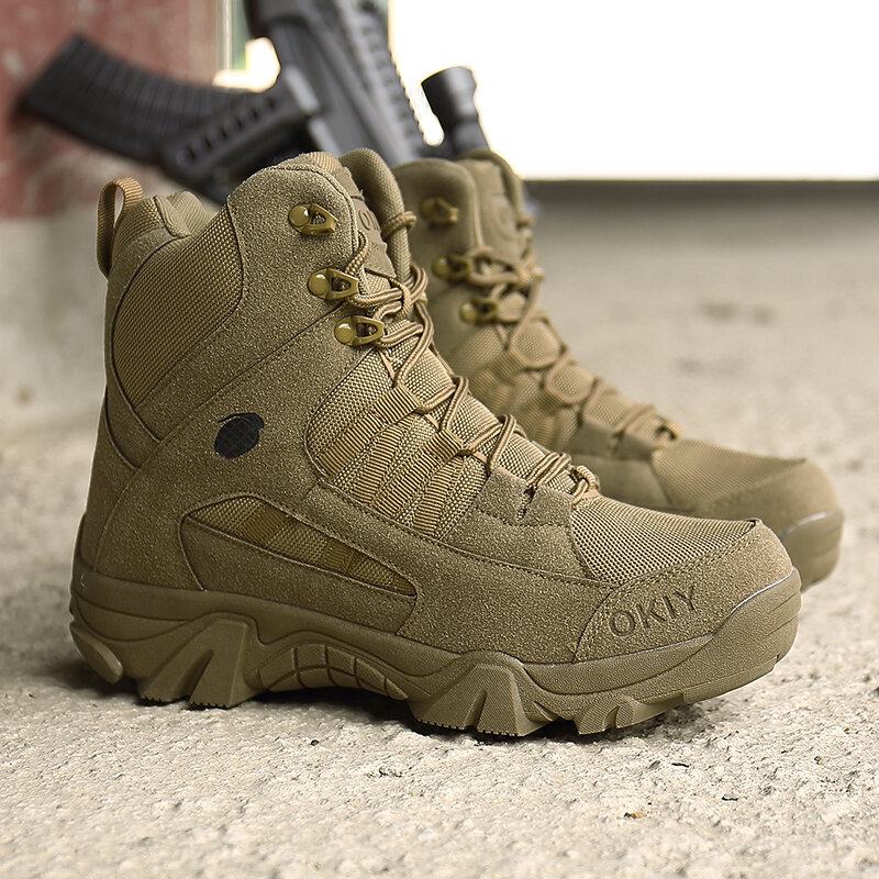 Botas de camurça militar para homens, Botas de combate tático, Sapatos de segurança do trabalho, Botas de caminhada impermeáveis casuais