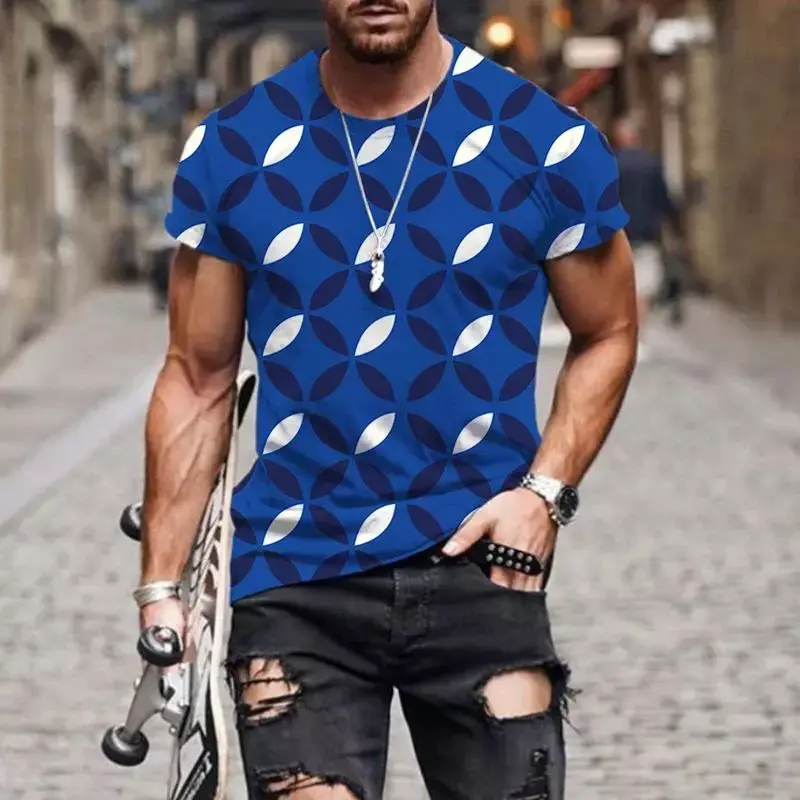 Camiseta quadrada estampada em 3D masculina, tendência casual na moda de rua Harajuku, blusa solta de manga curta, plus size, nova, verão