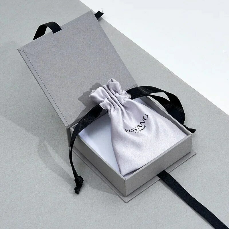Boyang-caja de embalaje de papel ecológico personalizado para collar, anillo, joyería, regalo con cinta