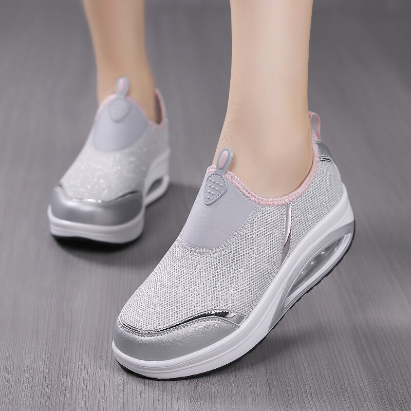 STRONGSHEN Women Cushion Platform Elastic Casual Shoes Non-slip Tennis Shoes Sneakers Breath Walking Wedge Shoe Zapatillas Mujer