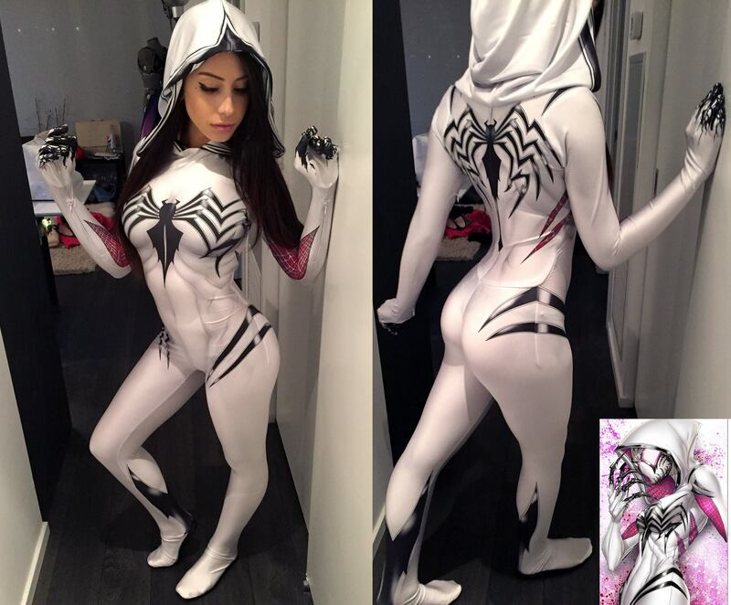 Kostum Cosplay Spider Gwen Stacy Halloween untuk wanita jumpsuit anak-anak dewasa motif 3D untuk pesta Spider Girls Bodysuit