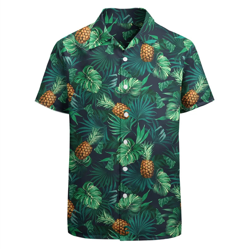 قميص هاواي للرجال بطبعة فاكهة ، بلوزات بأكمام قصيرة ، ملابس شاطئ ، طية صدر صيفية كاميسا ، أزياء هاراجاكو ، نساء