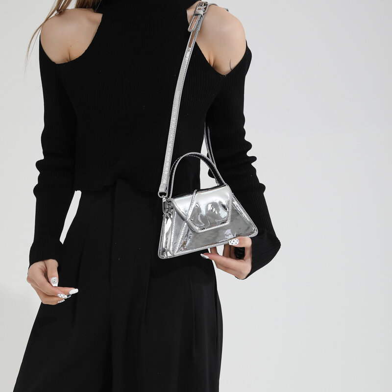 골드 실버 밝은 특허 가죽 크로스바디 백, 부드러운 손잡이가 있는 클러치 백, 숙녀 패션 미니 핸드백 및 지갑