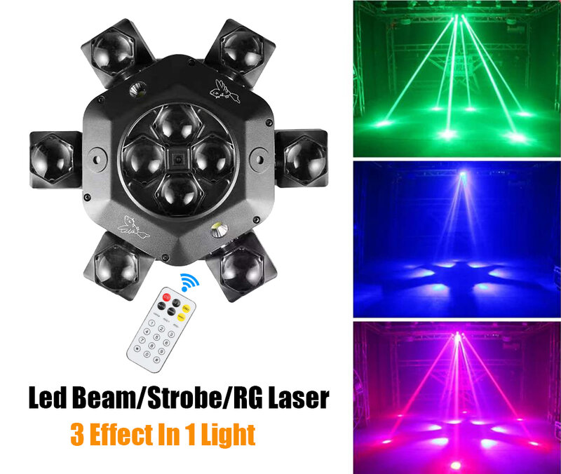 New Arrival 6 Arms Bee Eye Led Beam Moving Head With Red/Green Laser Led Strobe Unlimited Rotate Flower Party Disco KTV Club
