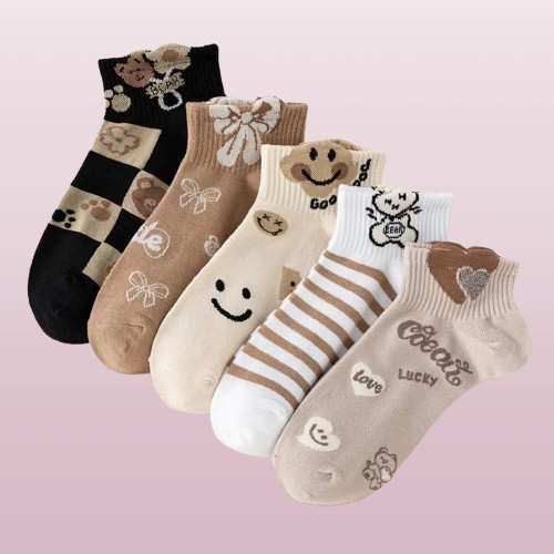 5/10 Pairs High Quality New Three-dimensional Trendy All-match Spring And Summer Low-top Japanese All-match Maillard Bear Socks