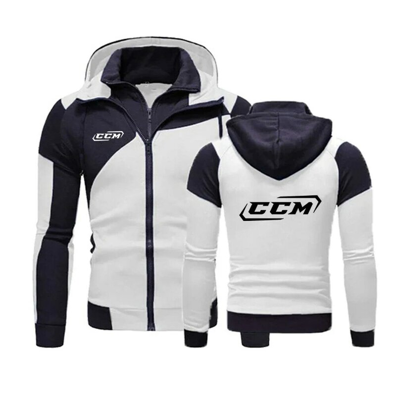 CCM 2024 Spring and Autumn New Style Men Color Matching Hooded Hoodie Casual Fashion Jacket Diagonal Zipper Pullover Tops