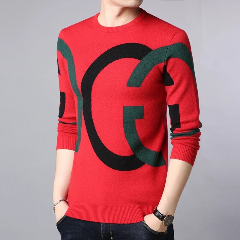 Suéter de estilo coreano para hombre, Jersey de punto ajustado con letras, para adolescentes, novedad de otoño e invierno