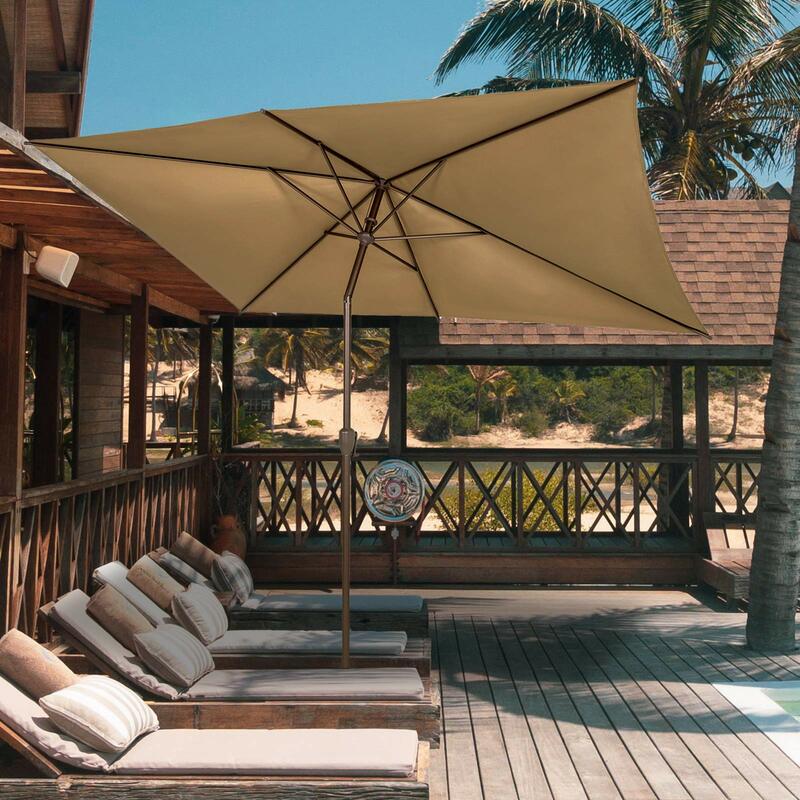 Paraguas Rectangular para Patio, sombrilla de mesa para exteriores con manivela y botón de inclinación (bronceado), 6,5x10 pies