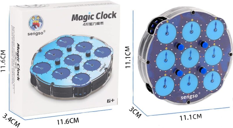 Shengshou 마그네틱 포지셔닝 매직 시계 큐브, 투명 블루 ABS, 전문 매직 시계, 지능 기어 3D 퍼즐 장난감