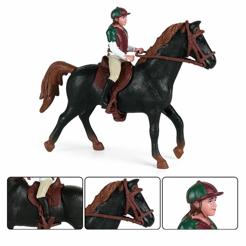 Plastikowa sztuczna figurka konia jeźdźca DIY zwierząt gospodarskich symulacja figura jeździecka realistyczna Model na scenę realistyczna Model konia