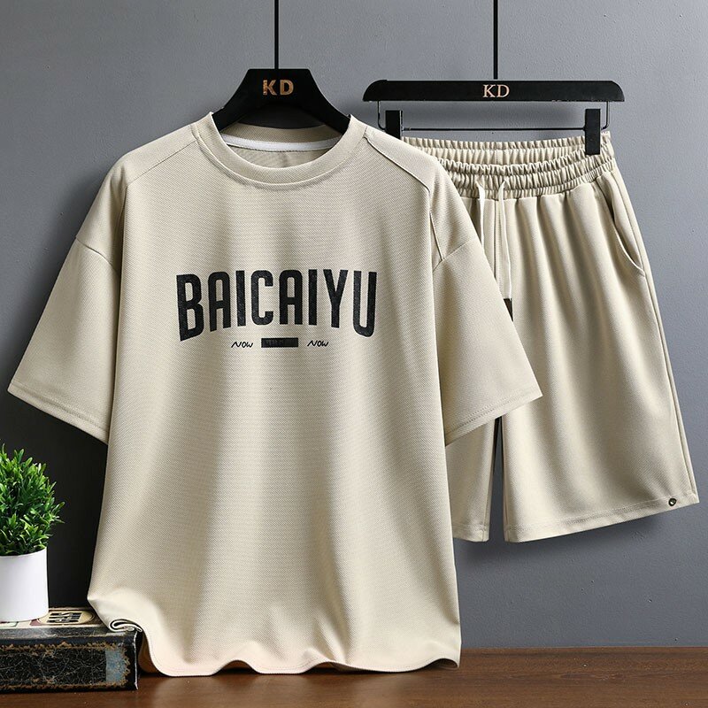 Conjunto de camiseta e shorts de algodão masculino, roupa de rua Harajuku, casual, verão, 2024