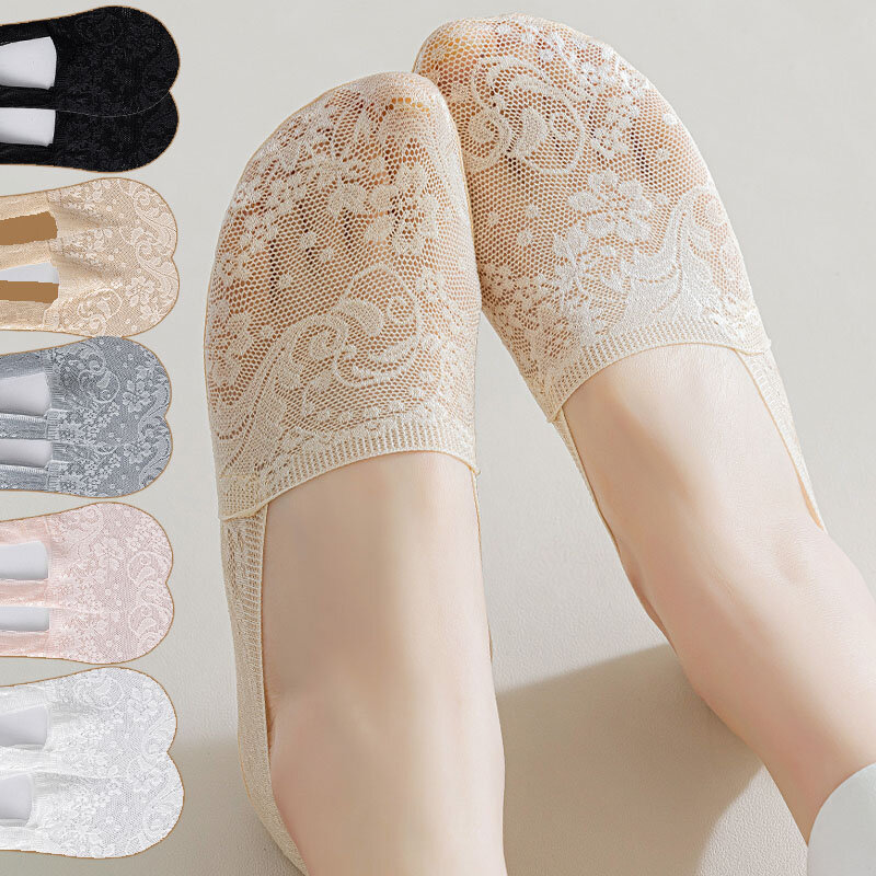 5Pair Women Socks Summer Thin Breathable Silicone Non-slip Ladies  Invisible Lace Boat Sock Transparent Fashion Calcetines Mujer