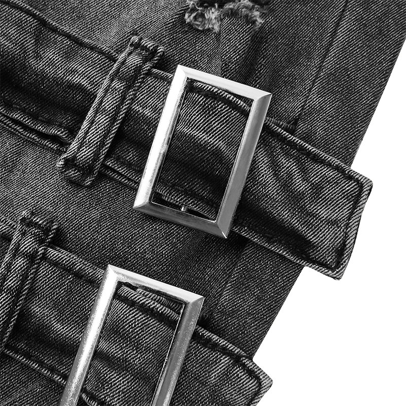 Calça jeans skinny rasgada de algodão masculino, decoração com zíper, jeans de motociclista slim fit, calça jeans oversize, hip hop preto, alta qualidade