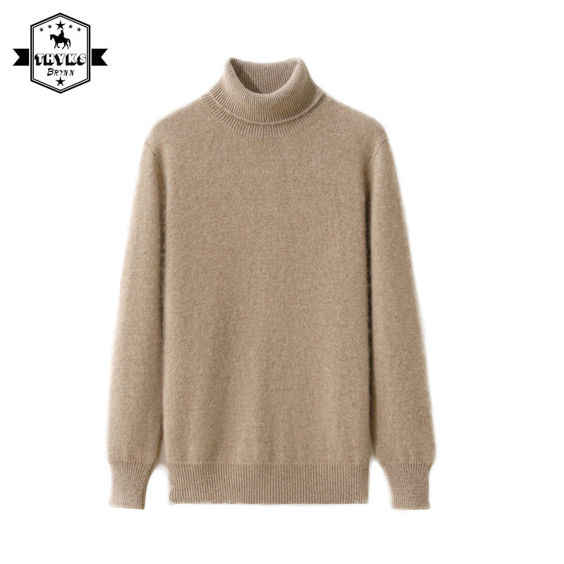 Jersey de punto de lana gruesa para hombre, suéter de negocios de alta calidad, sólido, moda clásica, cuello alto, suelto, cálido, invierno