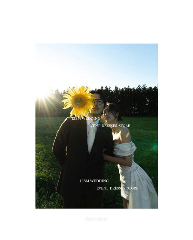 LISM 한국 미니 숏 웨딩 원피스, 오프숄더 웨딩 드레스, 사진 촬영, 정장 신부 가운, 맞춤 결혼